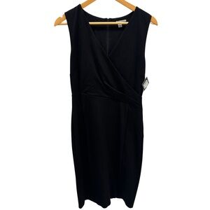 NWT Halogen Black Faux Wrap Sheath Midi Dress Size 10 $98 Office Cocktail Dress